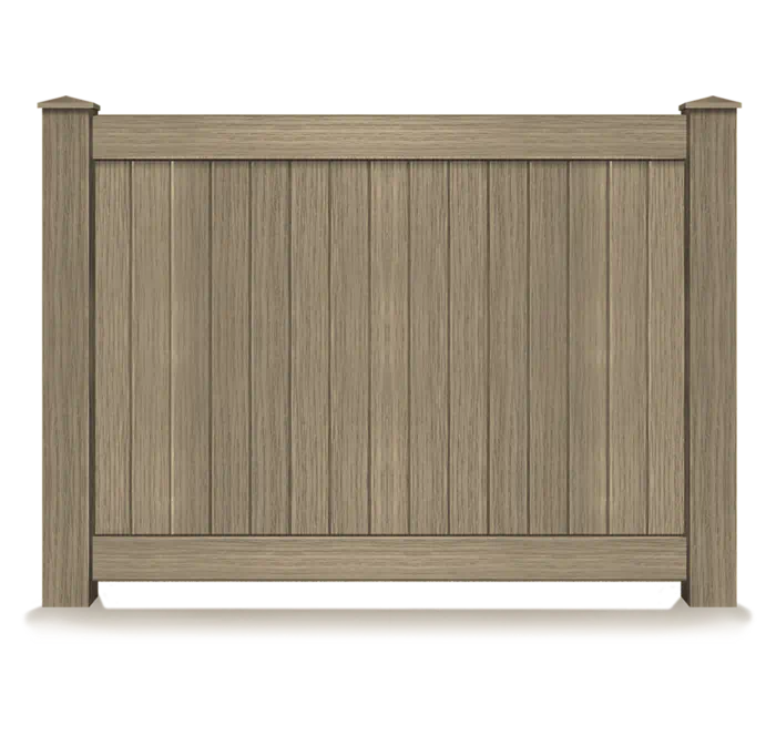 Green Teak wood grain textured vinyl privacy fence panel