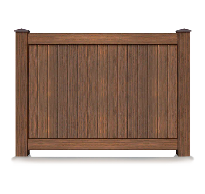 Mocha Walnut wood grain textured vinyl privacy fence panel